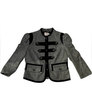 Juicy Couture Troupe Wool Military Band Jacket S Gray Velvet Trim Puff Shoulder